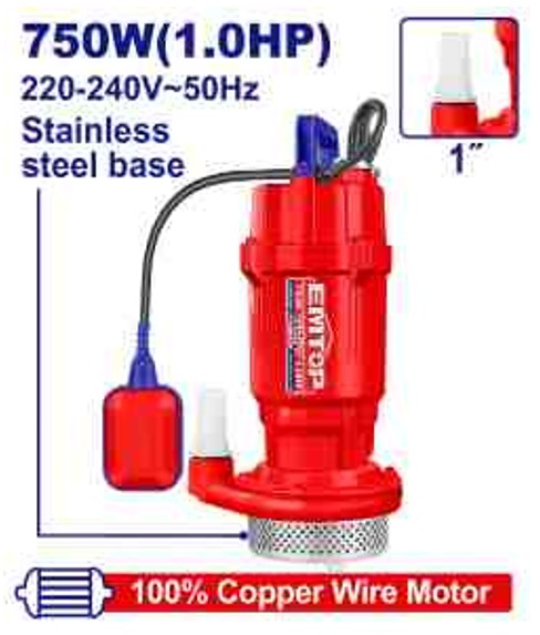 Professional 750W 1.0HP Submersible Pump 220-240V High Head Pump - Max Head 32m 120L/min Flow Clean Water Copper Motor Stainless Steel Float